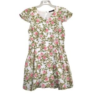 Lorena Rose Rose Floral Dress Sz L Flutter Cap Sleeve Cottage Feminine Coquette